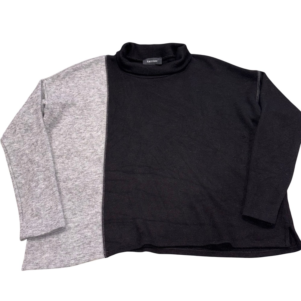 Sweater Women S Black Gray Colorblock Mock Neck Karen Kane Made in USA